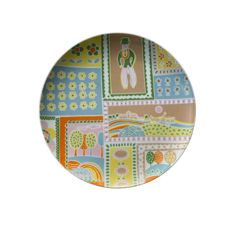 Vintage Shafford, Little Farm, dinner plate, patchwork pastel, Japan